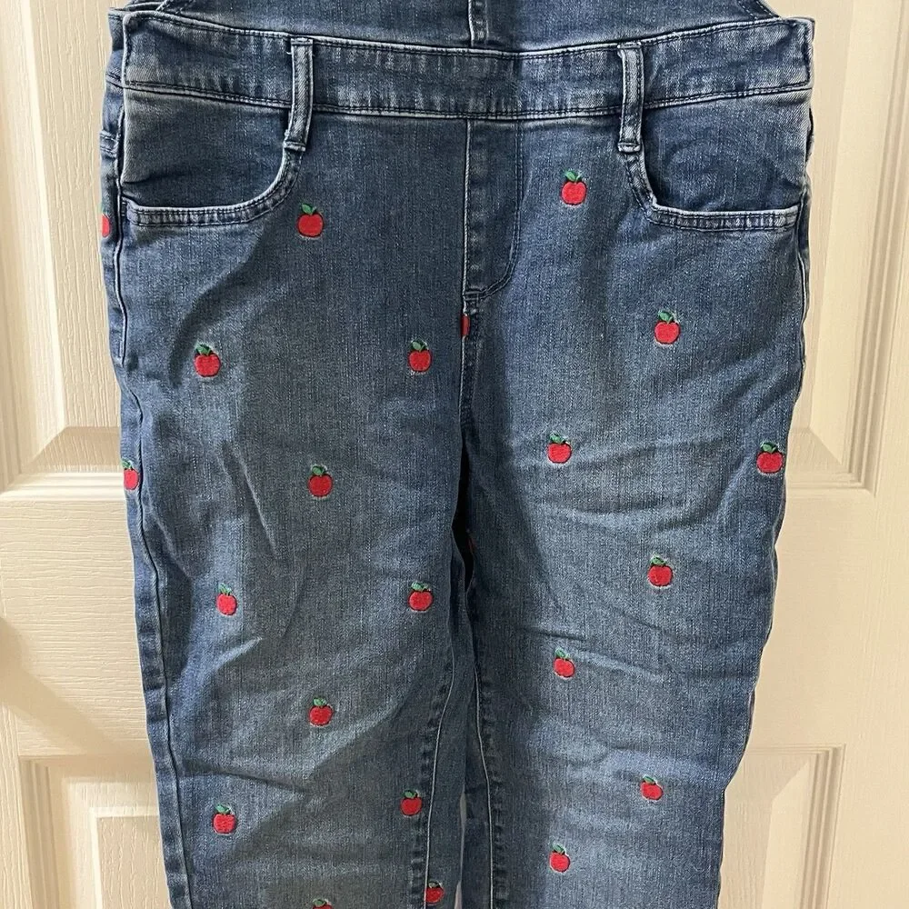 Gymboree Embroidered Candy Apple Print Denim Overalls Girls Size 10